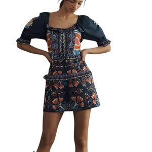 Farm Rio x Anthropologie Puff-Sleeve Ruffled Floral Romper, Cotton, Boho, Small